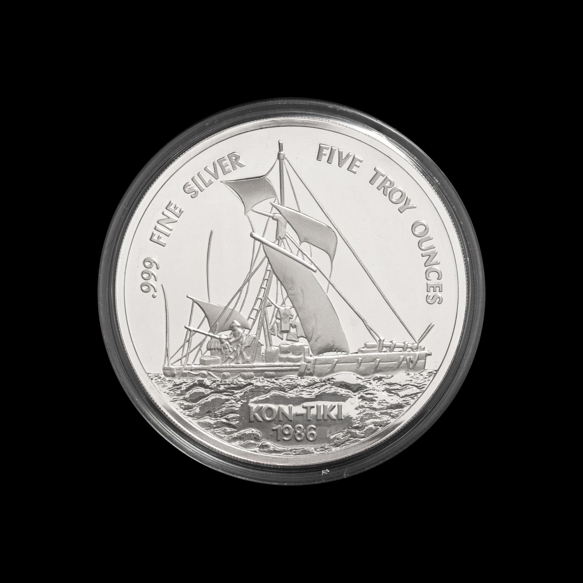 [WESTERN SAMOA] A 1986 Kon Tiki 5-Troy oz. Commemorative Silver Proof Coin