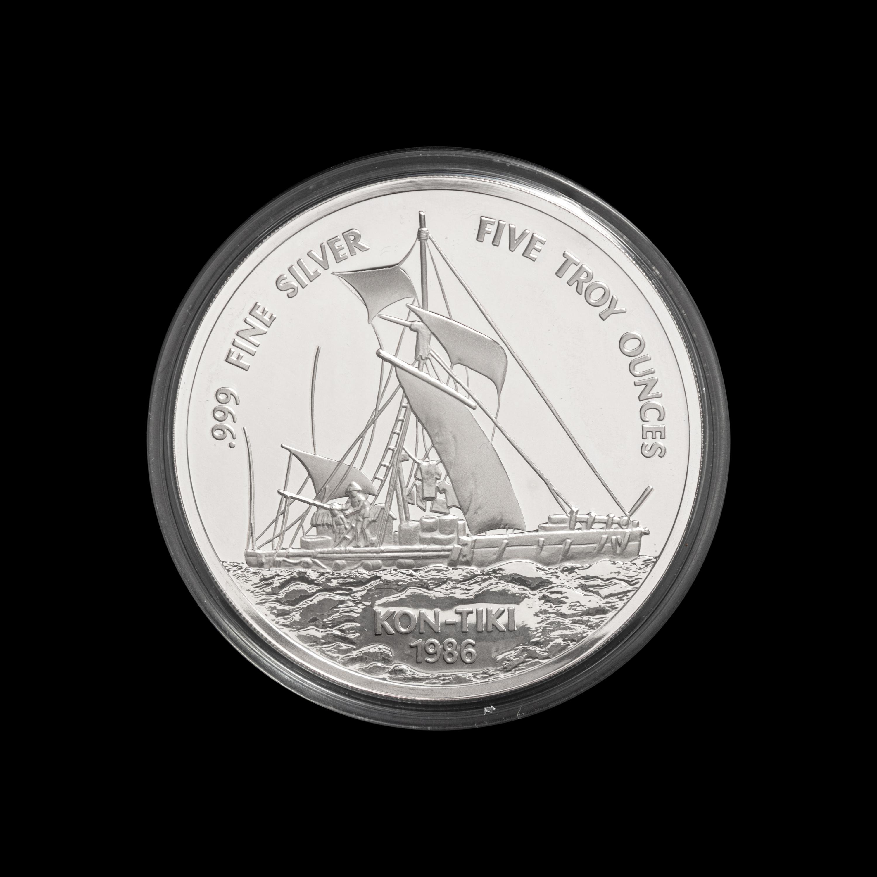 [WESTERN SAMOA] A 1986 Kon Tiki 5-Troy oz. Commemorative Silver Proof Coin