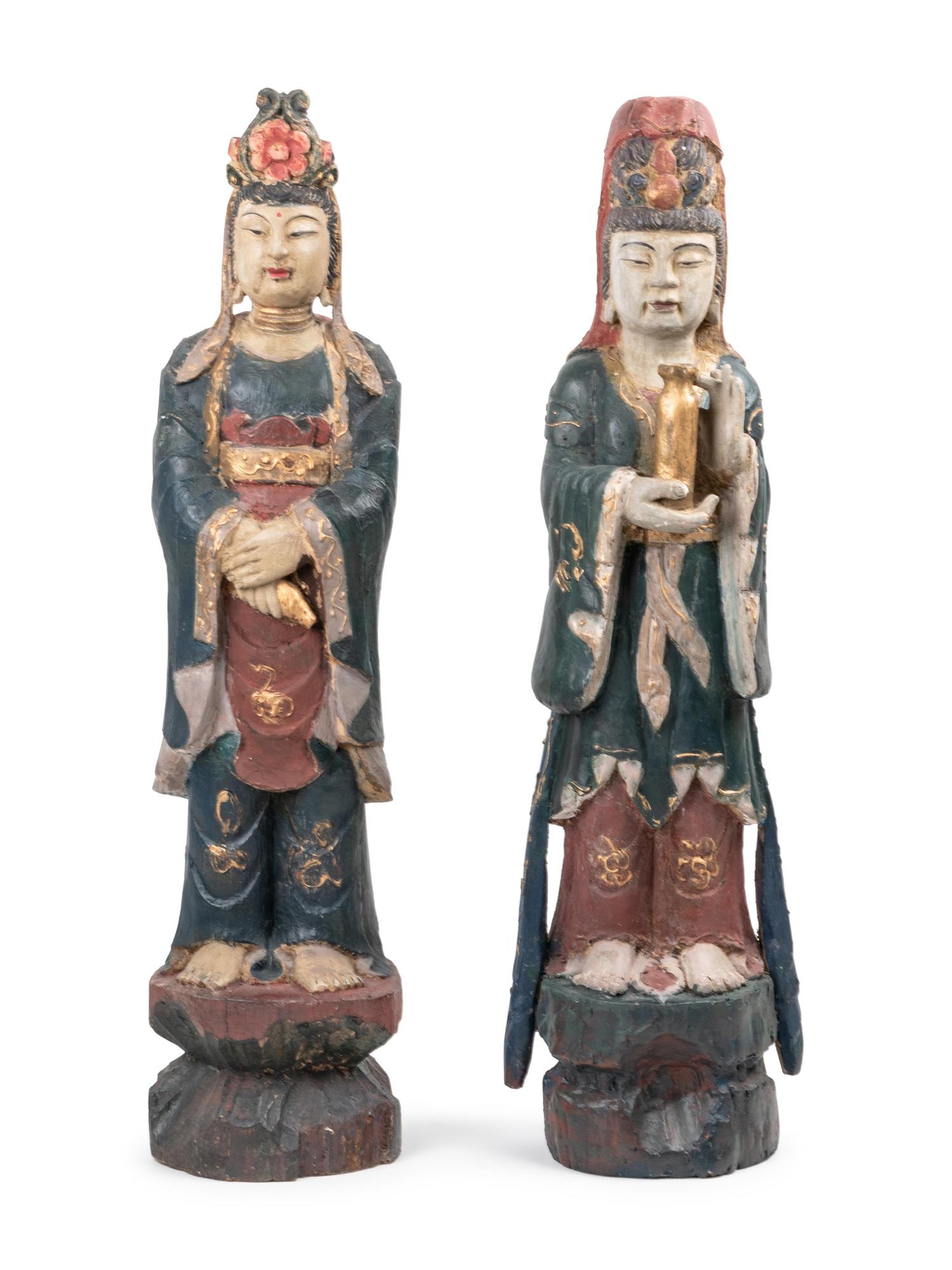 Two Chinese Export Carved and Polychrome Wood Figures — 20th Century