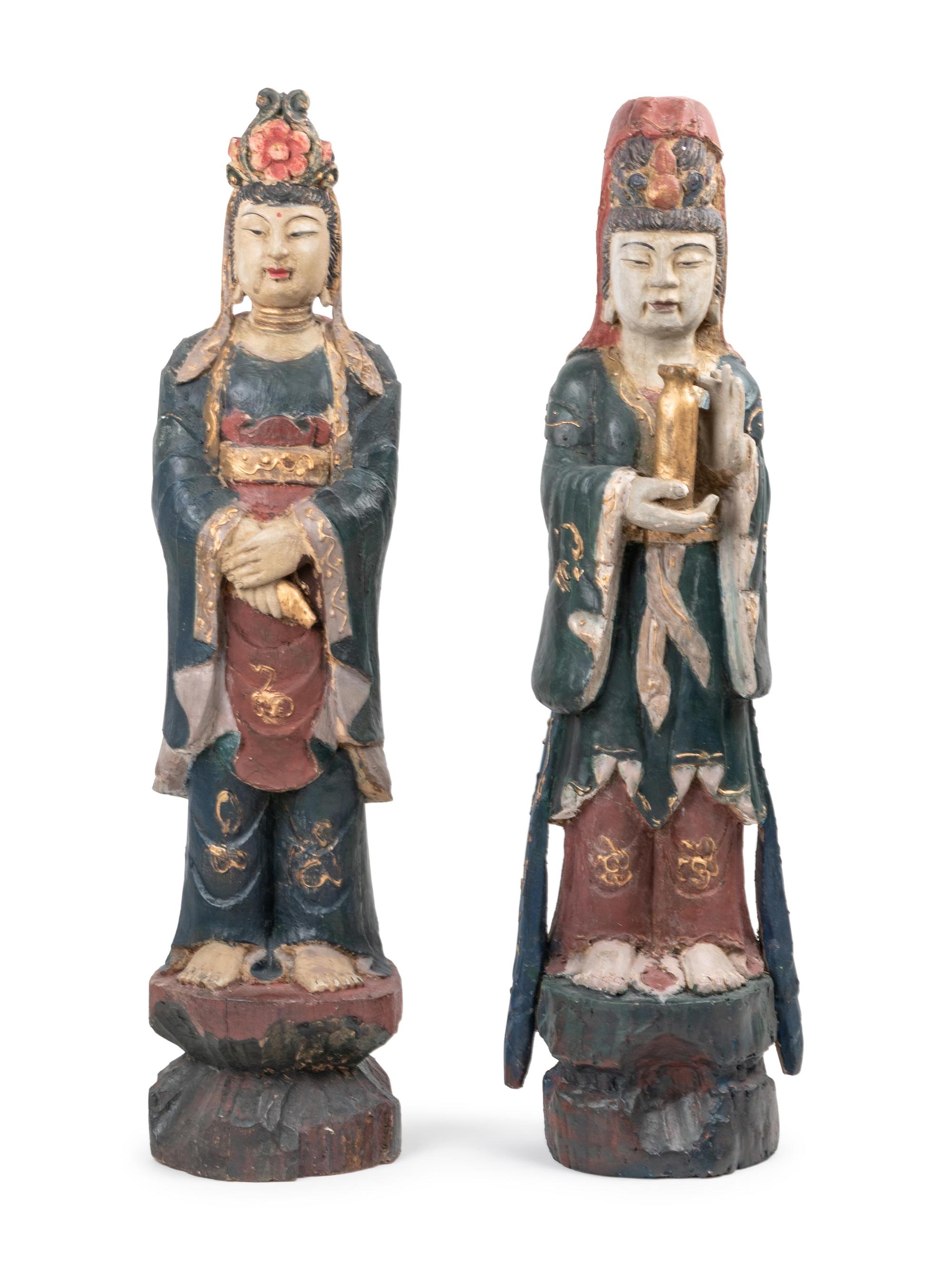 Two Chinese Export Carved and Polychrome Wood Figures — 20th Century