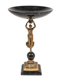 An Empire Style Gilt Metal and Marble Figural Centerpiece