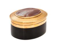 A Hardwood, Silver-Gilt and Agate Inset Snuff Box, 20th Century, of oval form.