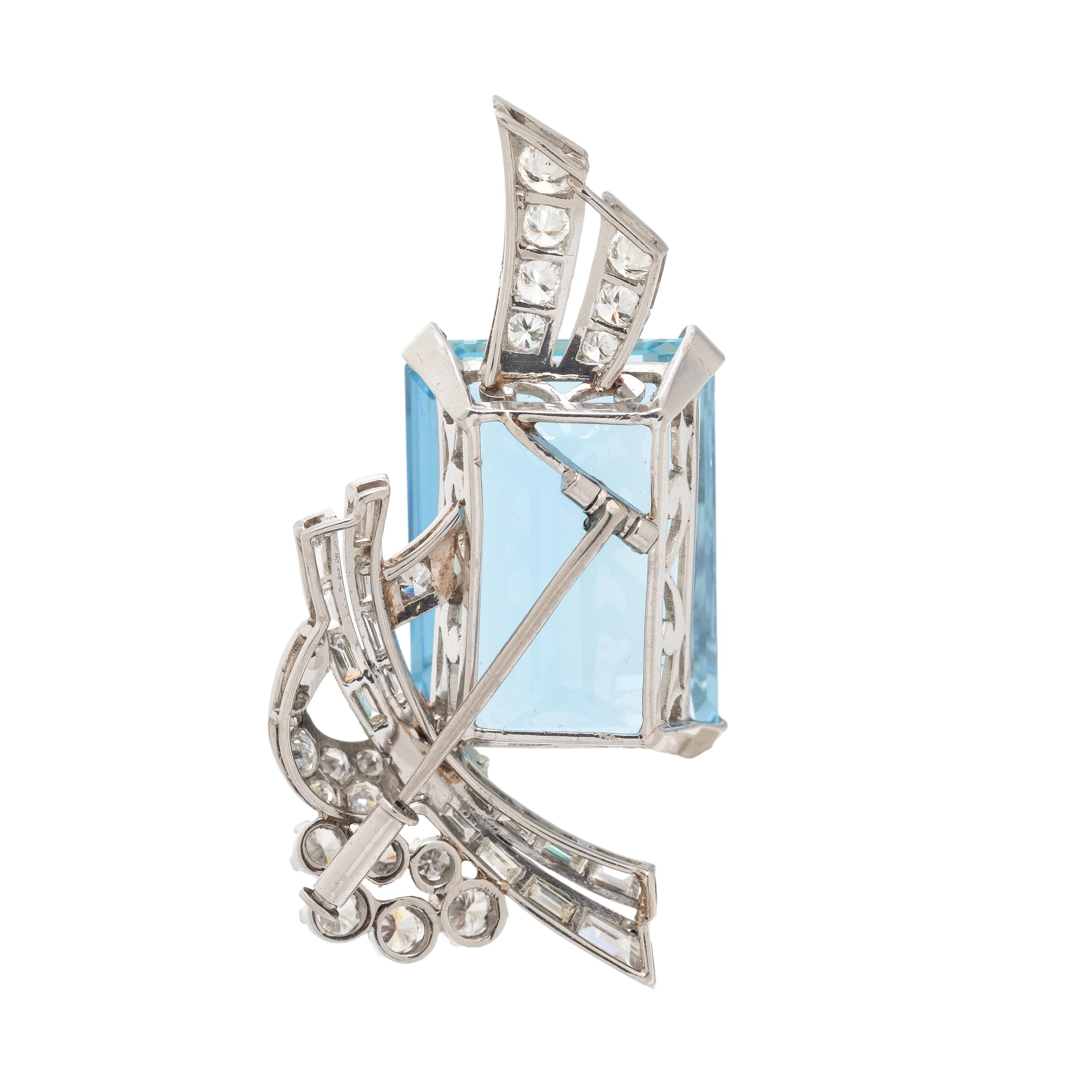 Aquamarine and Diamond Spray Brooch