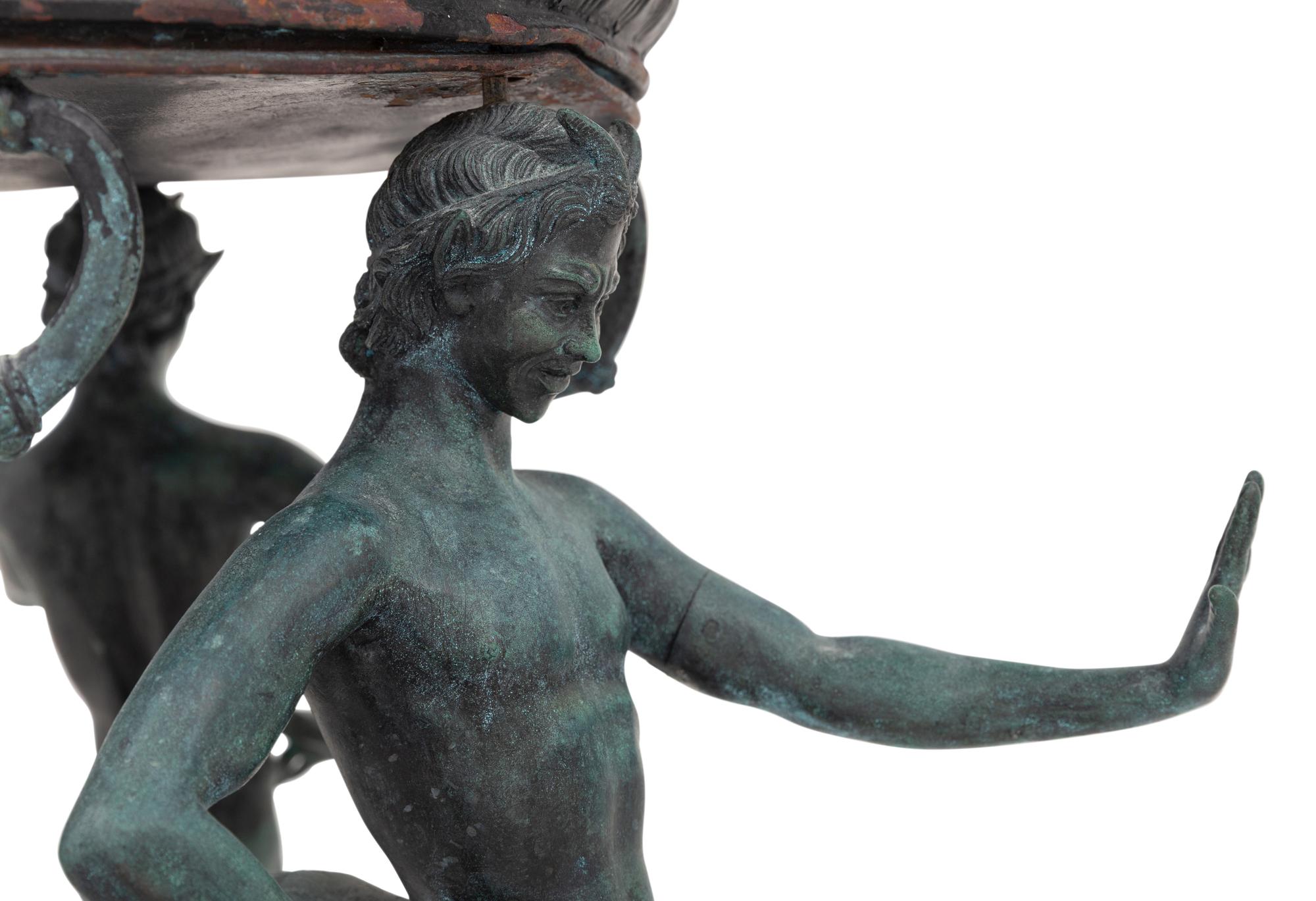 An Italian Bronze Tripod Jardiniere Stand with Satyrs