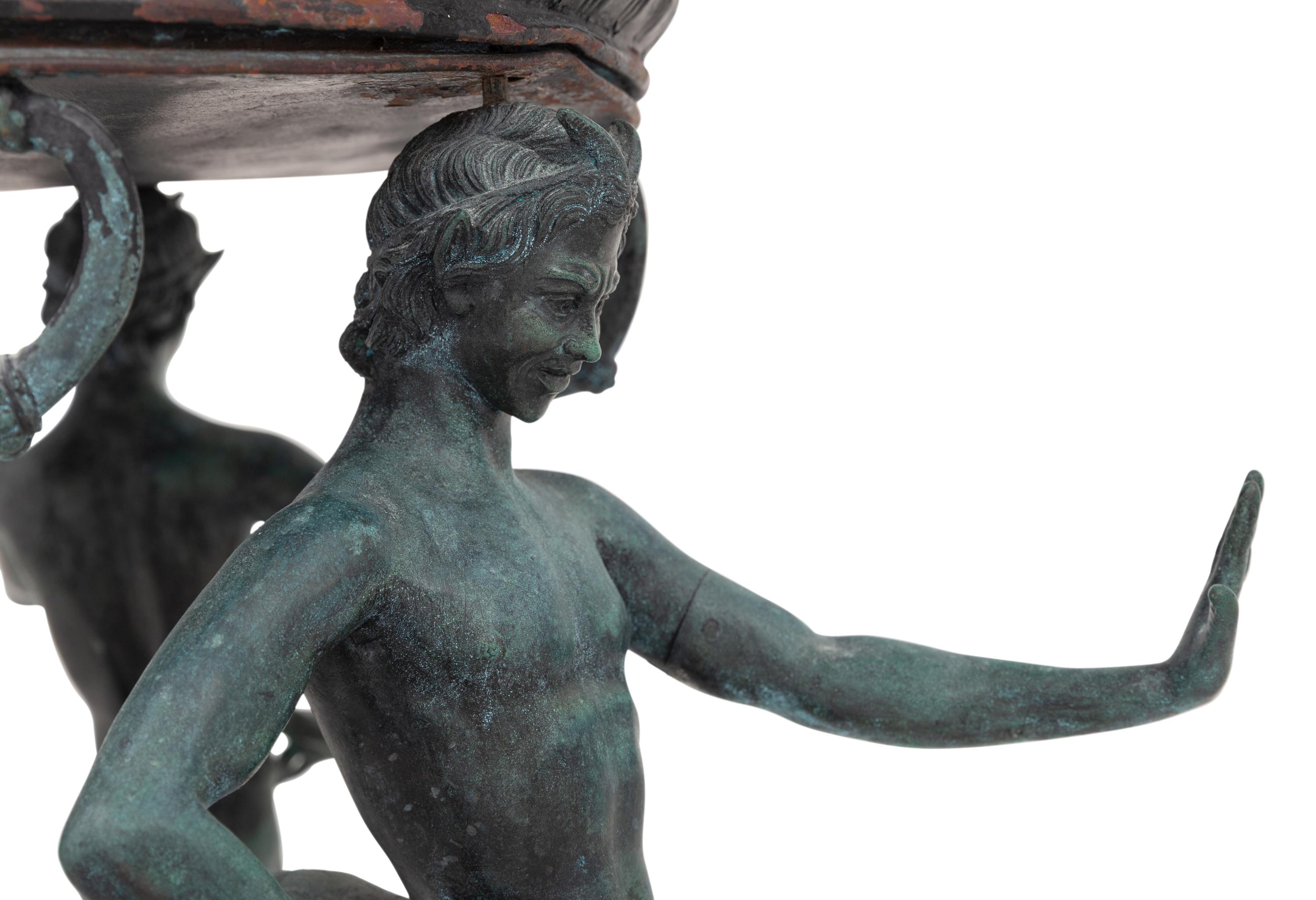 An Italian Bronze Tripod Jardiniere Stand with Satyrs