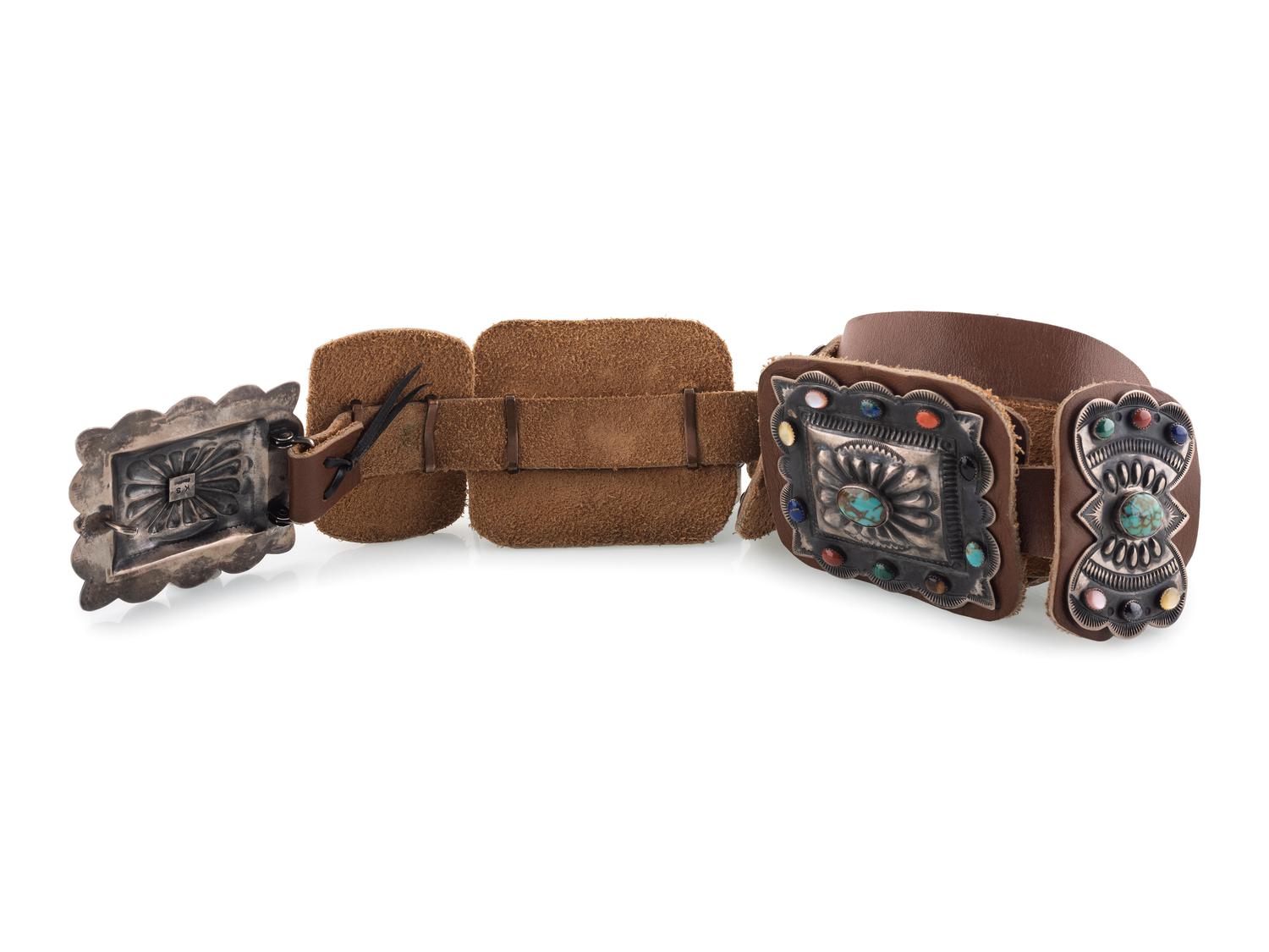 Navajo Sterling Silver Concha Belt, with Colorful Inlay
