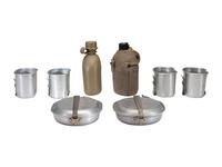 [MILITARIA]. World War II and Korean War-era canteens, canteen covers, and mess kits.