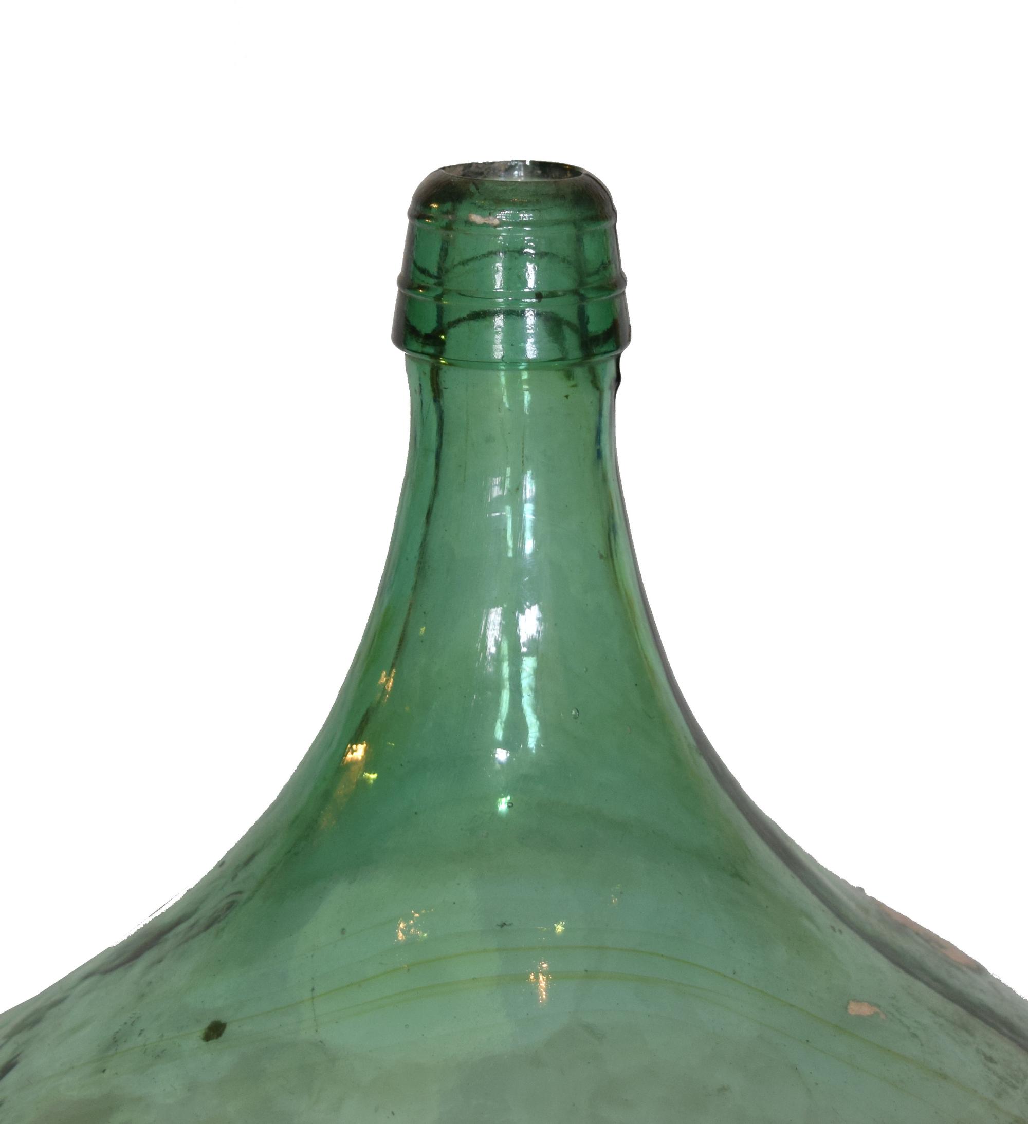 Three Green Glass Wine Bottles 9" W x 9" D x 15.5" H — Argentina, Early 20th Century