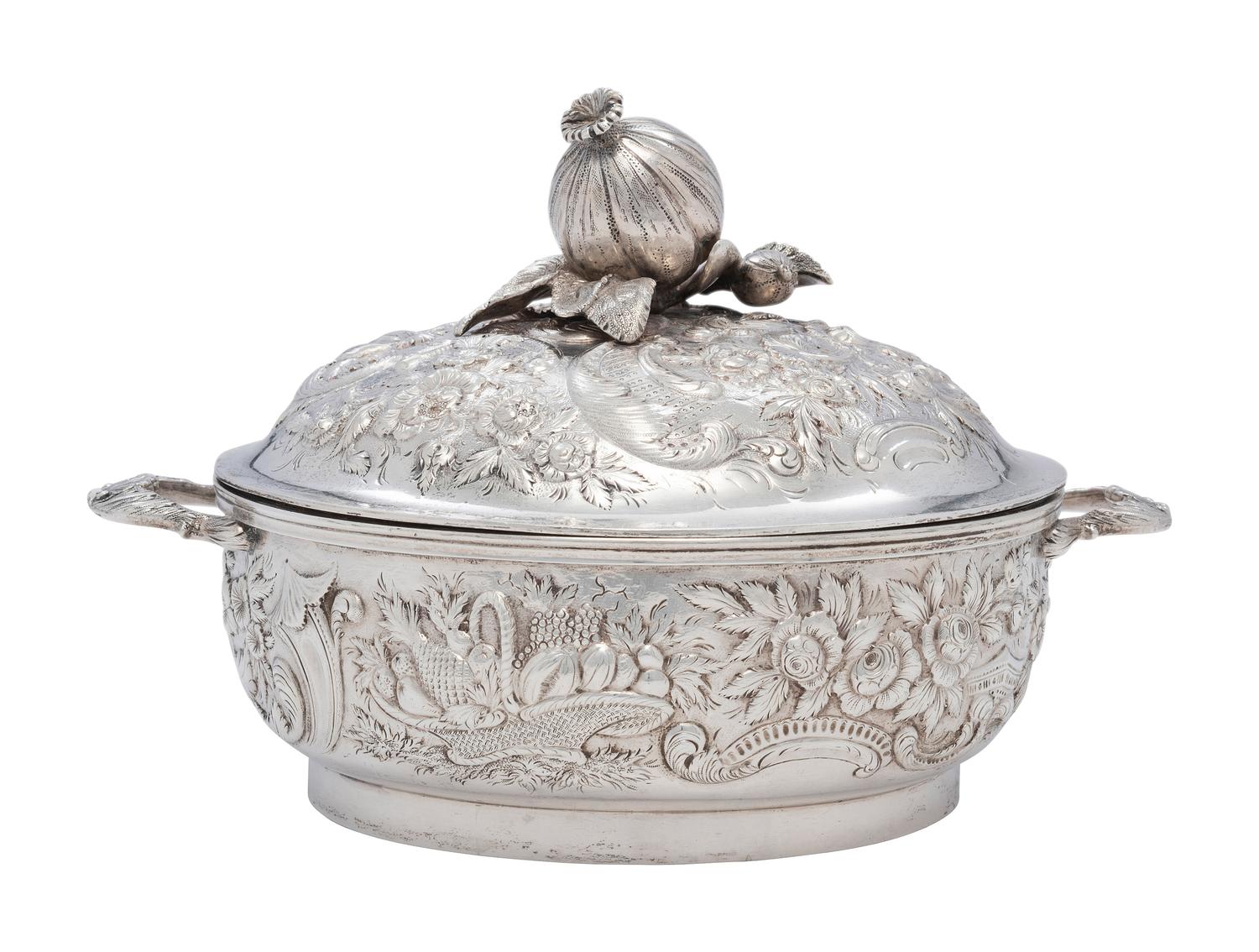A Silver Repousse Lidded Serving Dish