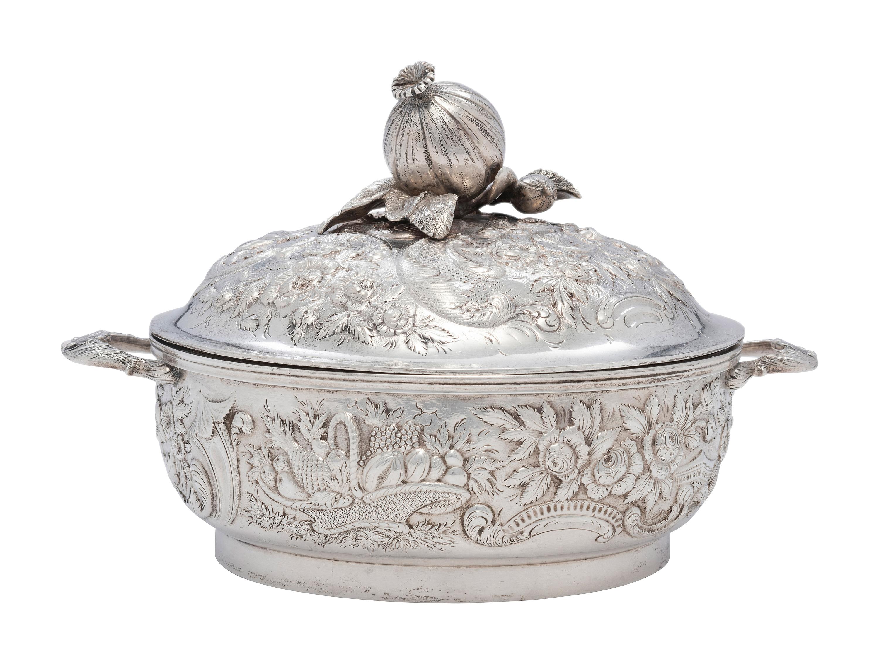 A Silver Repousse Lidded Serving Dish