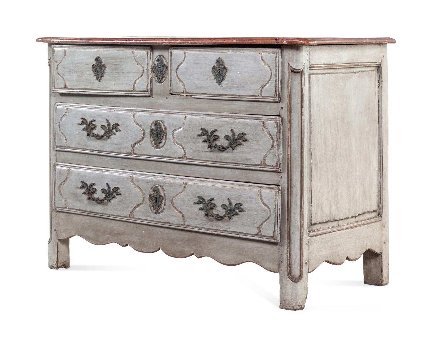 A Continental Painted Commode with a Painted Faux-Marble Top