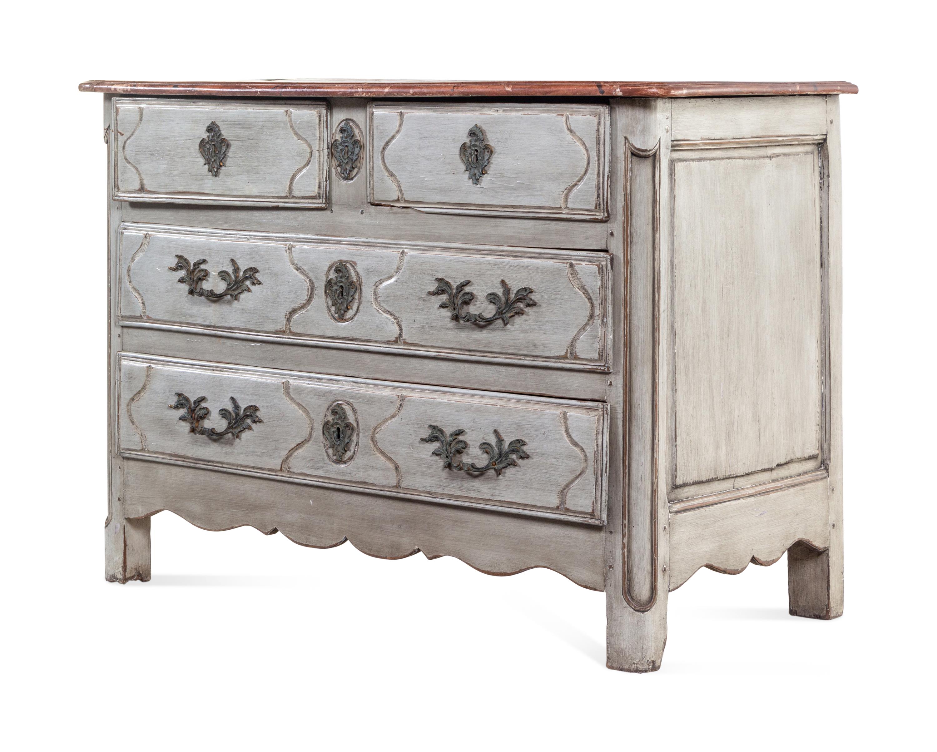 A Continental Painted Commode with a Painted Faux-Marble Top