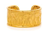 An 18 Karat Yellow Gold Elephant Motif Cuff Bracelet, Carrera y Carrera, 25.65 dwts.
