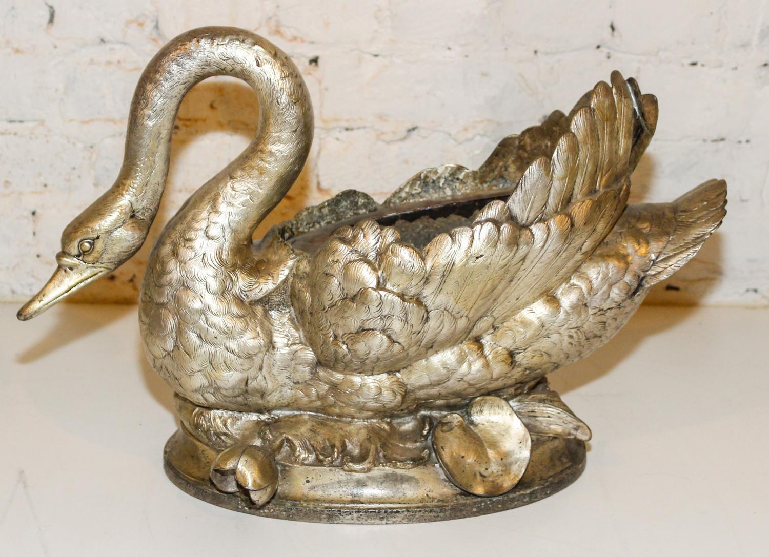 A Silvered Metal Centerpiece Basket Height 13 1/2 inches.