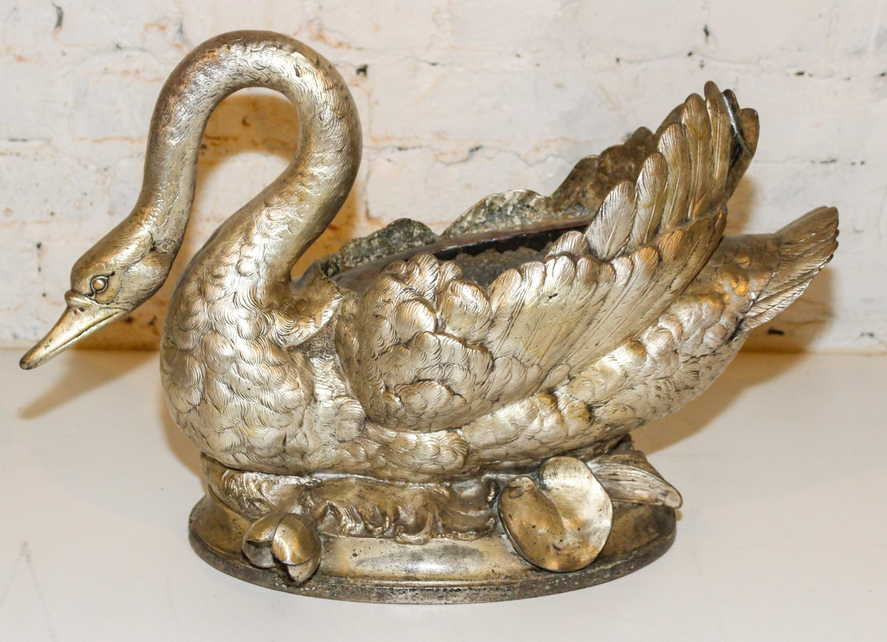 A Silvered Metal Centerpiece Basket Height 13 1/2 inches.
