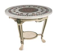 A Neoclassical Green and White-Painted Scagliola and Marble-Top Table