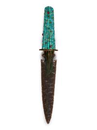 Knife River Flint Knife with Turquoise Corn Handle