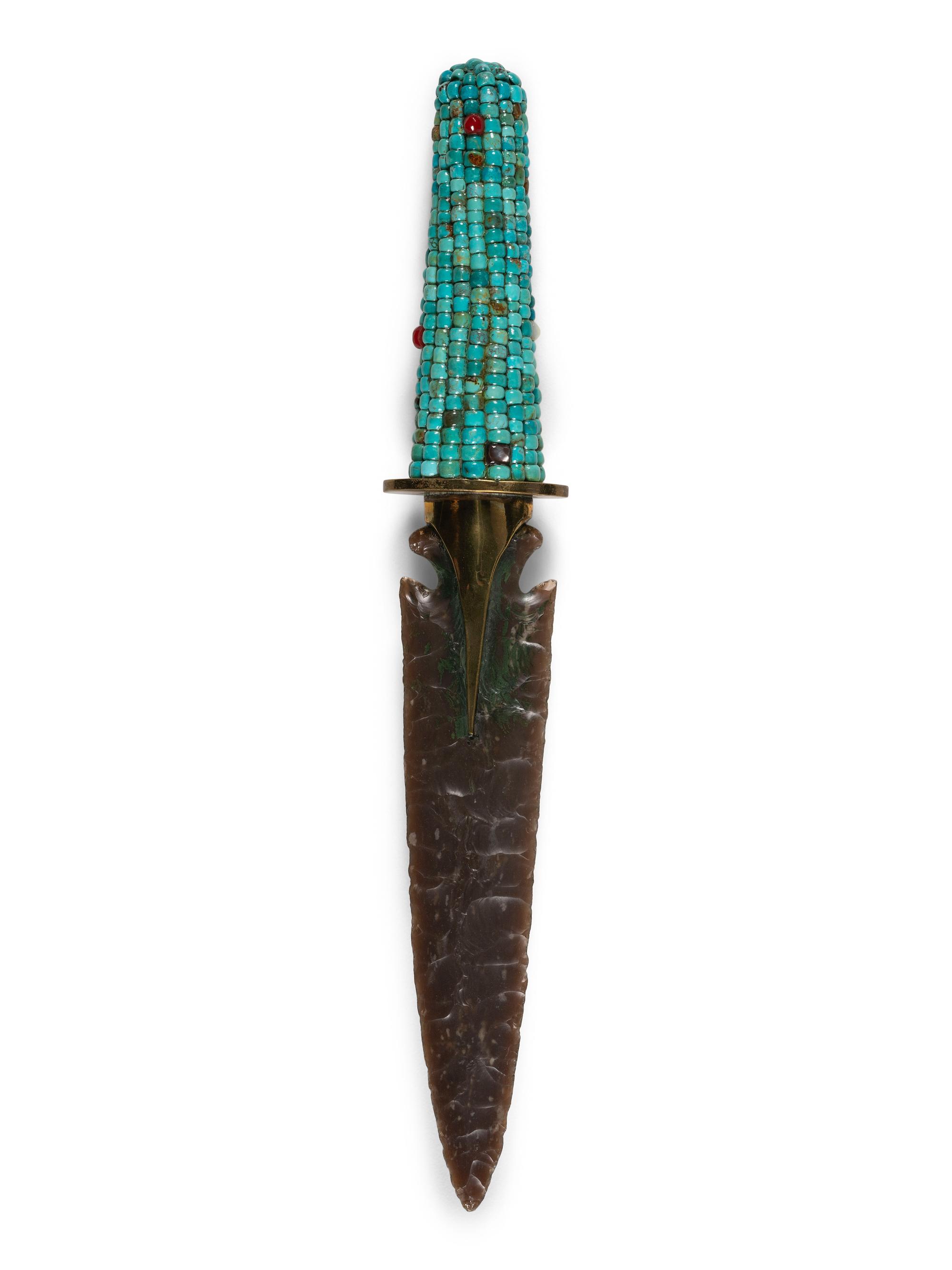 Knife River Flint Knife with Turquoise Corn Handle