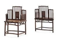 A Pair of Chinese Lacquered Jichimu Wood Chairs 雞翅木加漆椅子一對