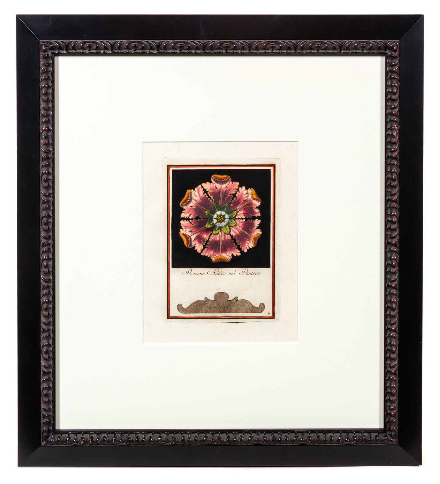 A Group of Four Engravings with Hand Coloring Each 8 7/8 x 6 3/4 inches (visible).