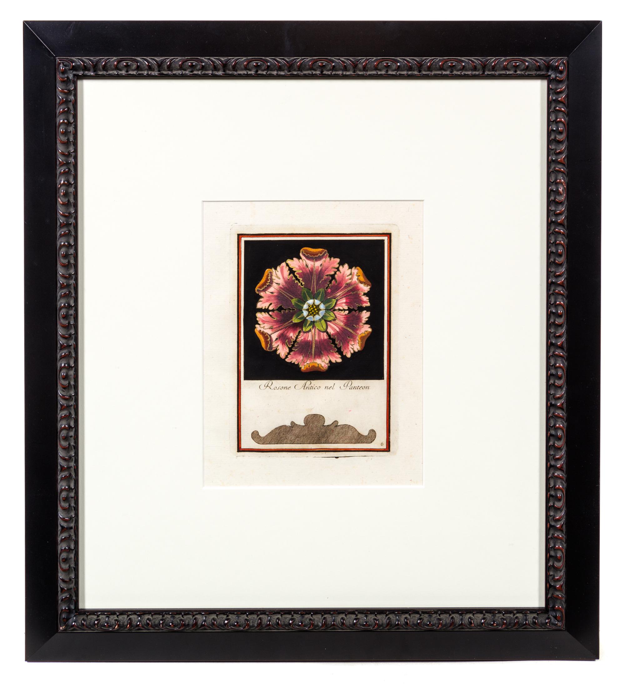 A Group of Four Engravings with Hand Coloring Each 8 7/8 x 6 3/4 inches (visible).