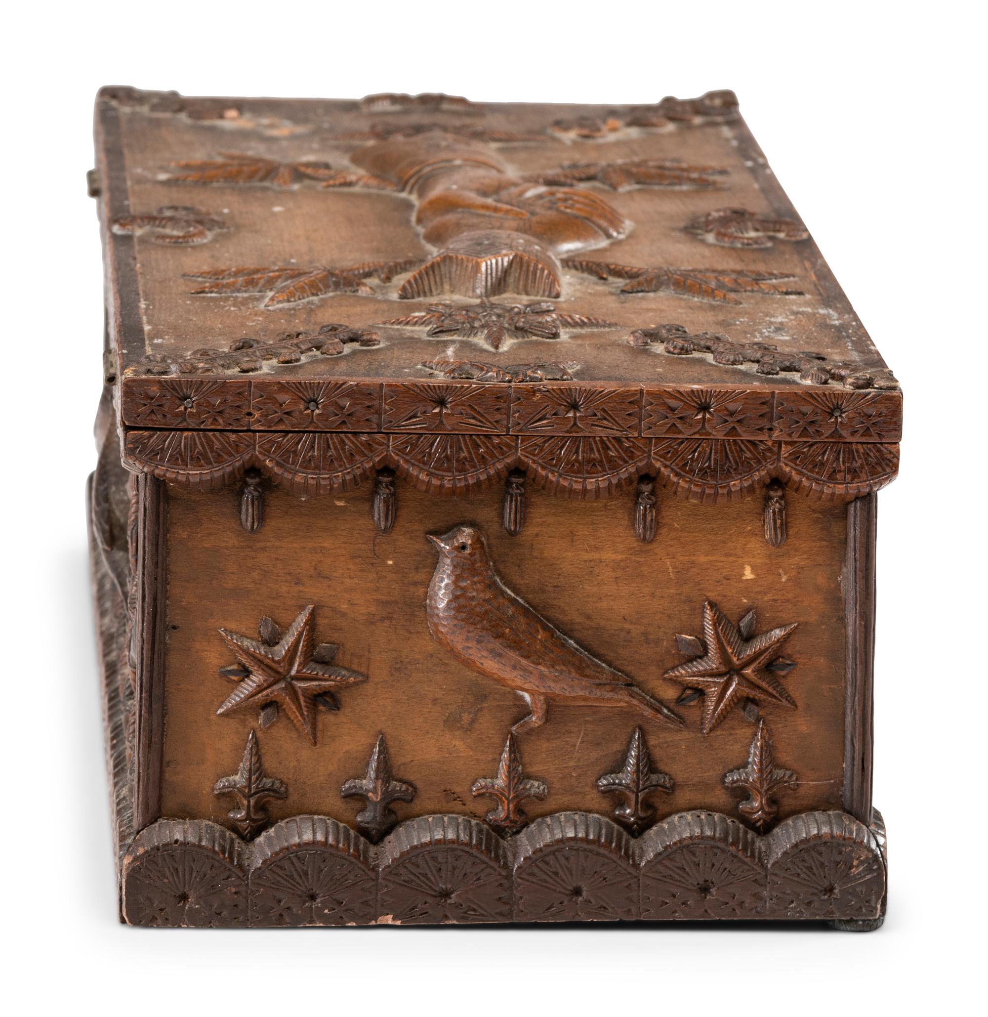 A Masonic Handshake and Bird Decorated Document Box