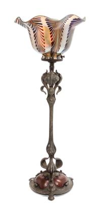 An Arts and Crafts Style Hammered Lamp Base Height overall 20 1/4 inches.