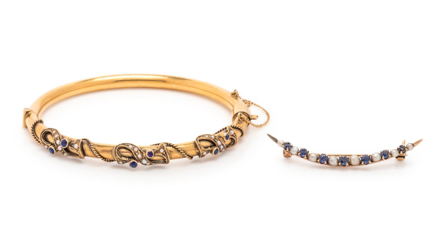 COLLECTION OF ANTIQUE BLUE GLASS AND SEED PEARL JEWELRY