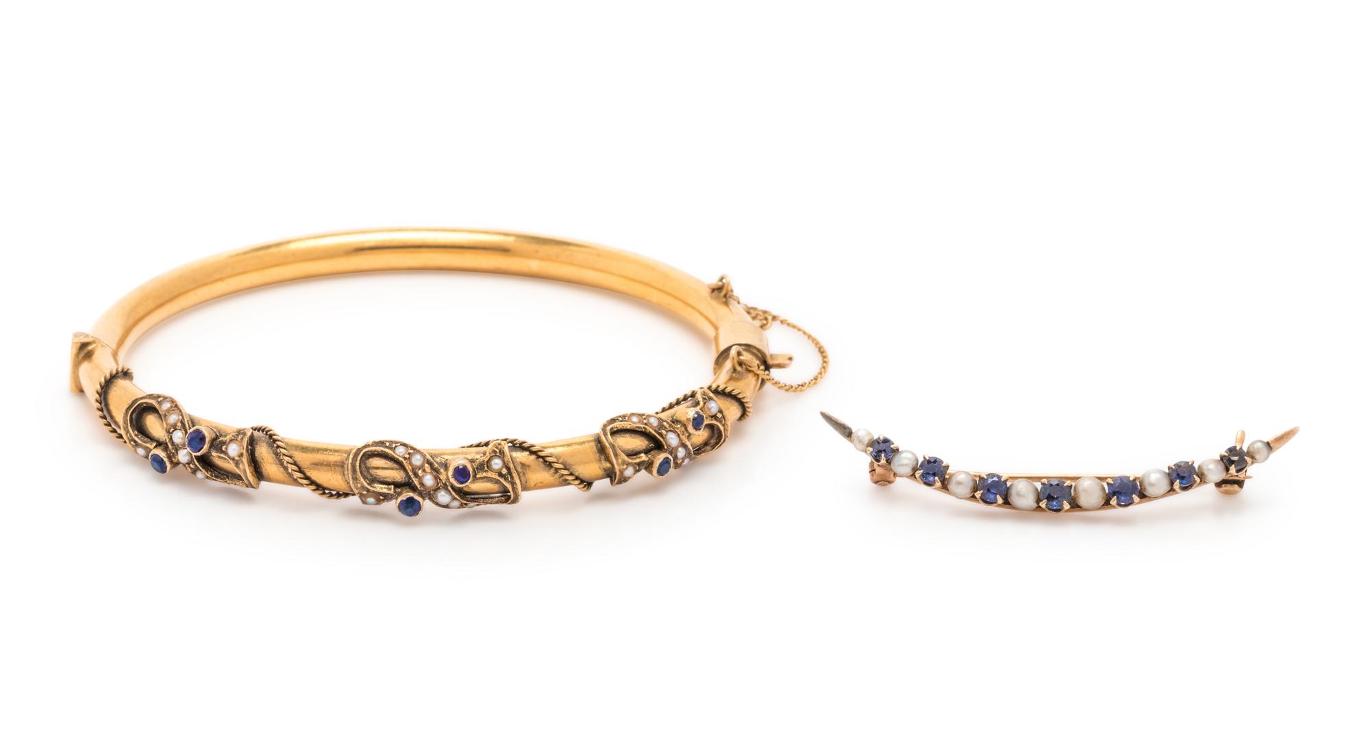 COLLECTION OF ANTIQUE BLUE GLASS AND SEED PEARL JEWELRY