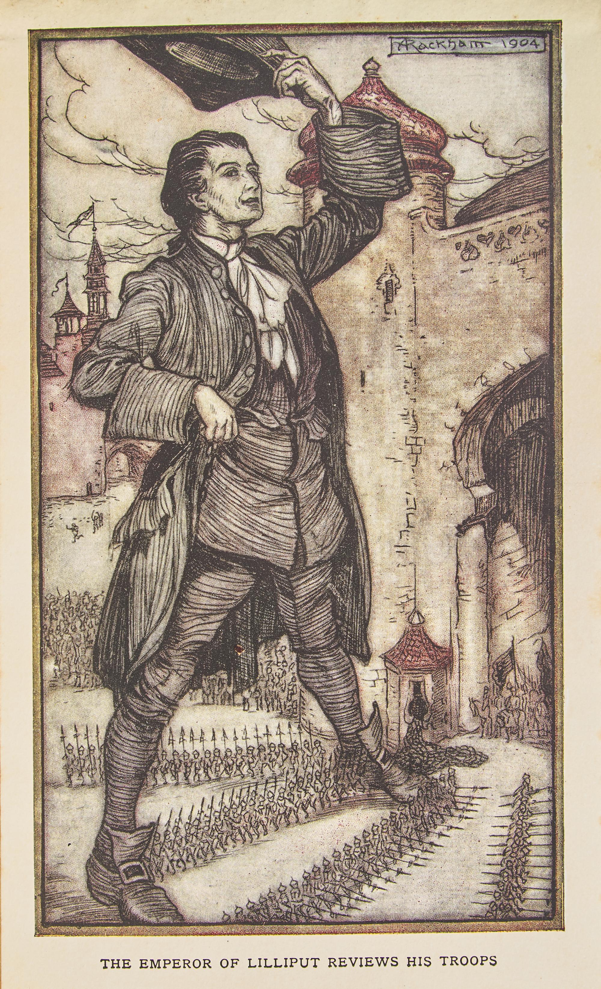 [CHILDREN'S BOOKS] [RACKHAM, Arthur, illustrated]. -- SWIFT, Jonathan. Gulliver's Travels Into Several Remote Nations of the World. London: J.M. Dent & Co./New York: E.P. Dutton & Co., 1909.