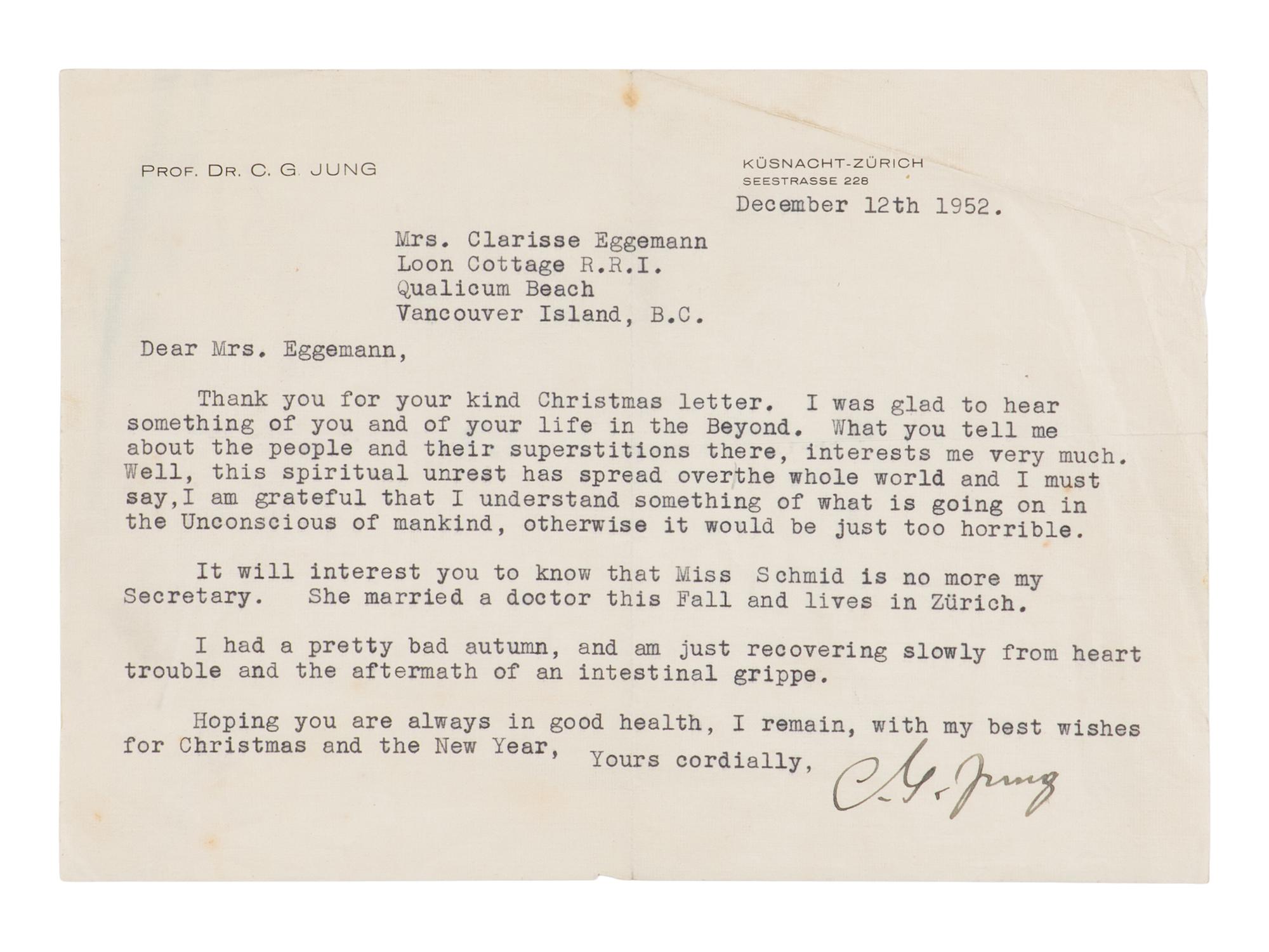 [Autographs & Manuscripts] Jung, Carl. Typed Letter, signed