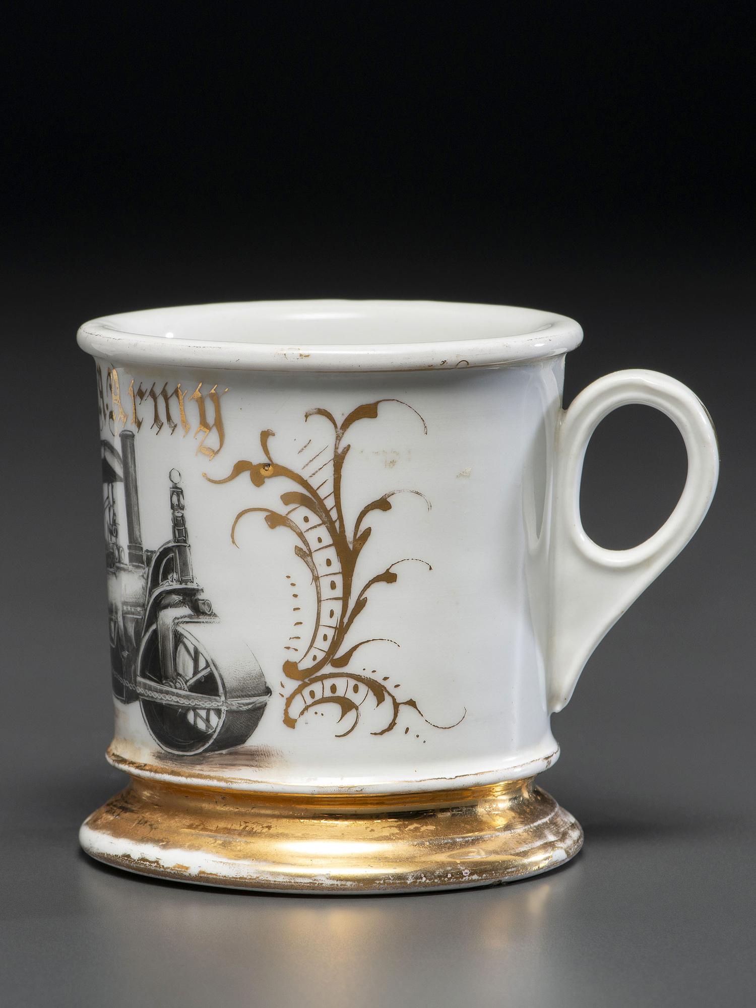 A Porcelain Shaving Mug Depicting a Steam Roller