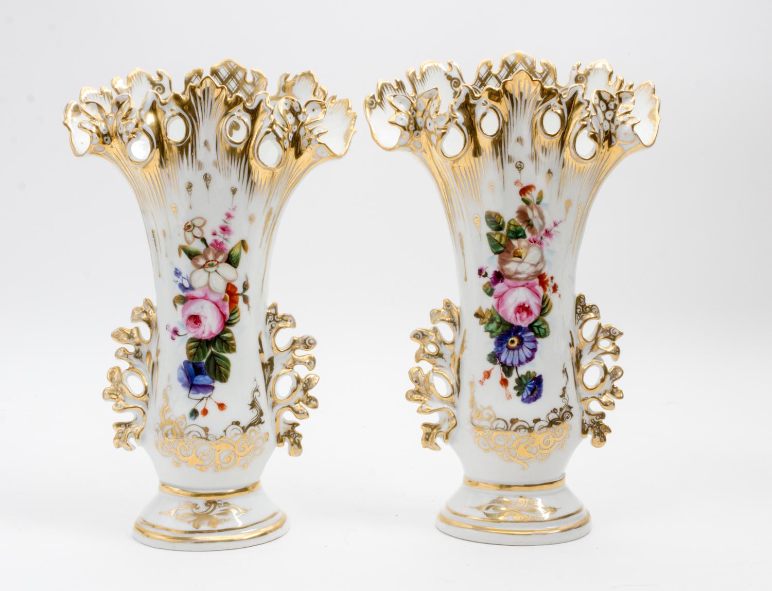 A Pair of Paris Porcelain Spill Vases Height 12 3/4 inches. — 19TH/20TH CENTURY