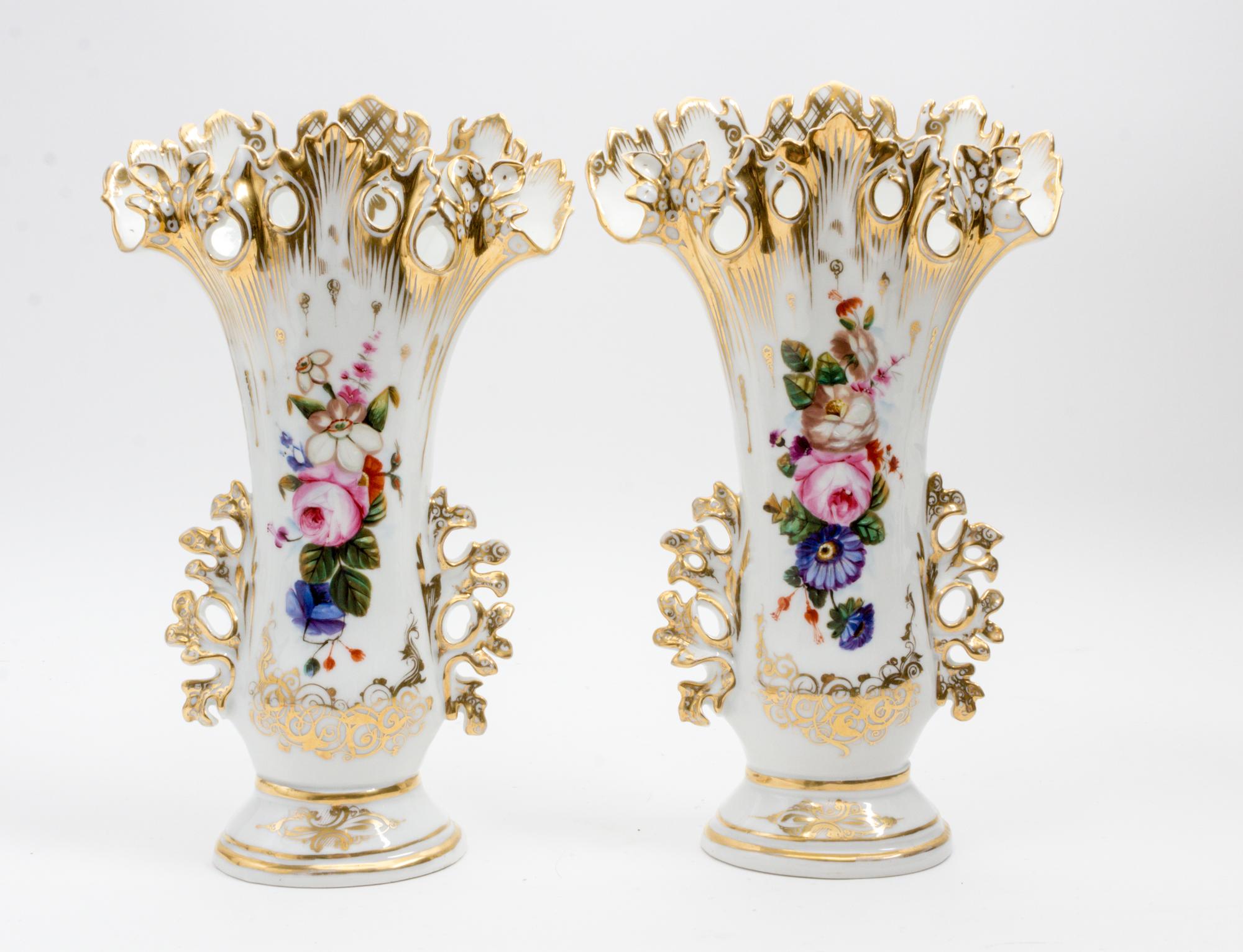 A Pair of Paris Porcelain Spill Vases Height 12 3/4 inches. — 19TH/20TH CENTURY