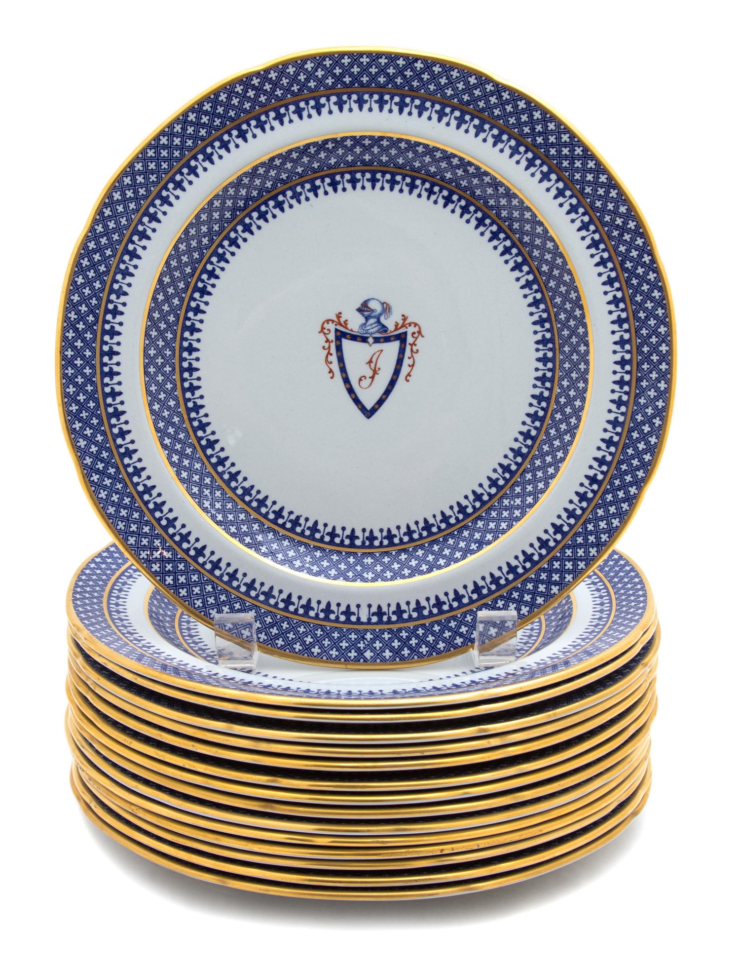 A Group of Fifteen Spode Copeland Porcelain Thomas Jefferson et Montecello Plates Diameter 8 inches.