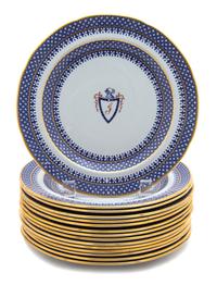 A Group of Fifteen Spode Copeland Porcelain Thomas Jefferson et Montecello Plates Diameter 8 inches.