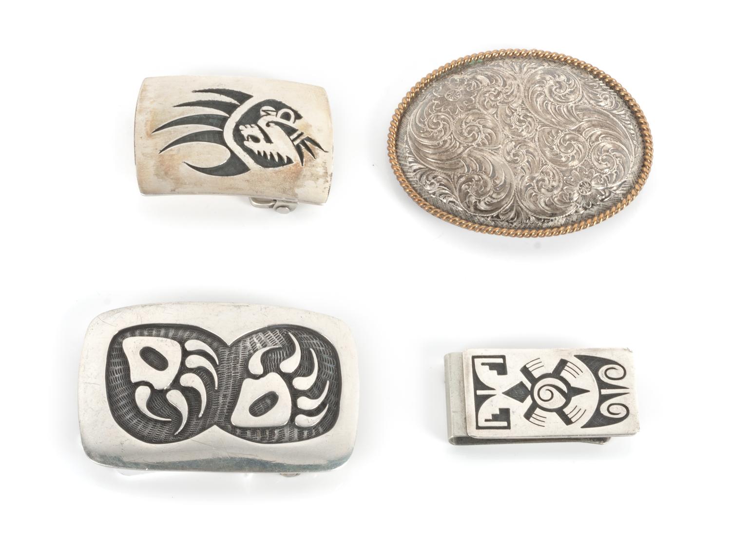 Three Southwestern Silver Belt Buckles Height of largest 2 x width 3 inches