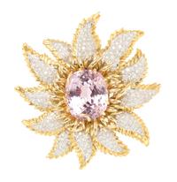 A Vintage 18 Karat Yellow Gold, Platinum, Kunzite and Diamond Brooch, Tiffany & Co., 32.10 dwts.