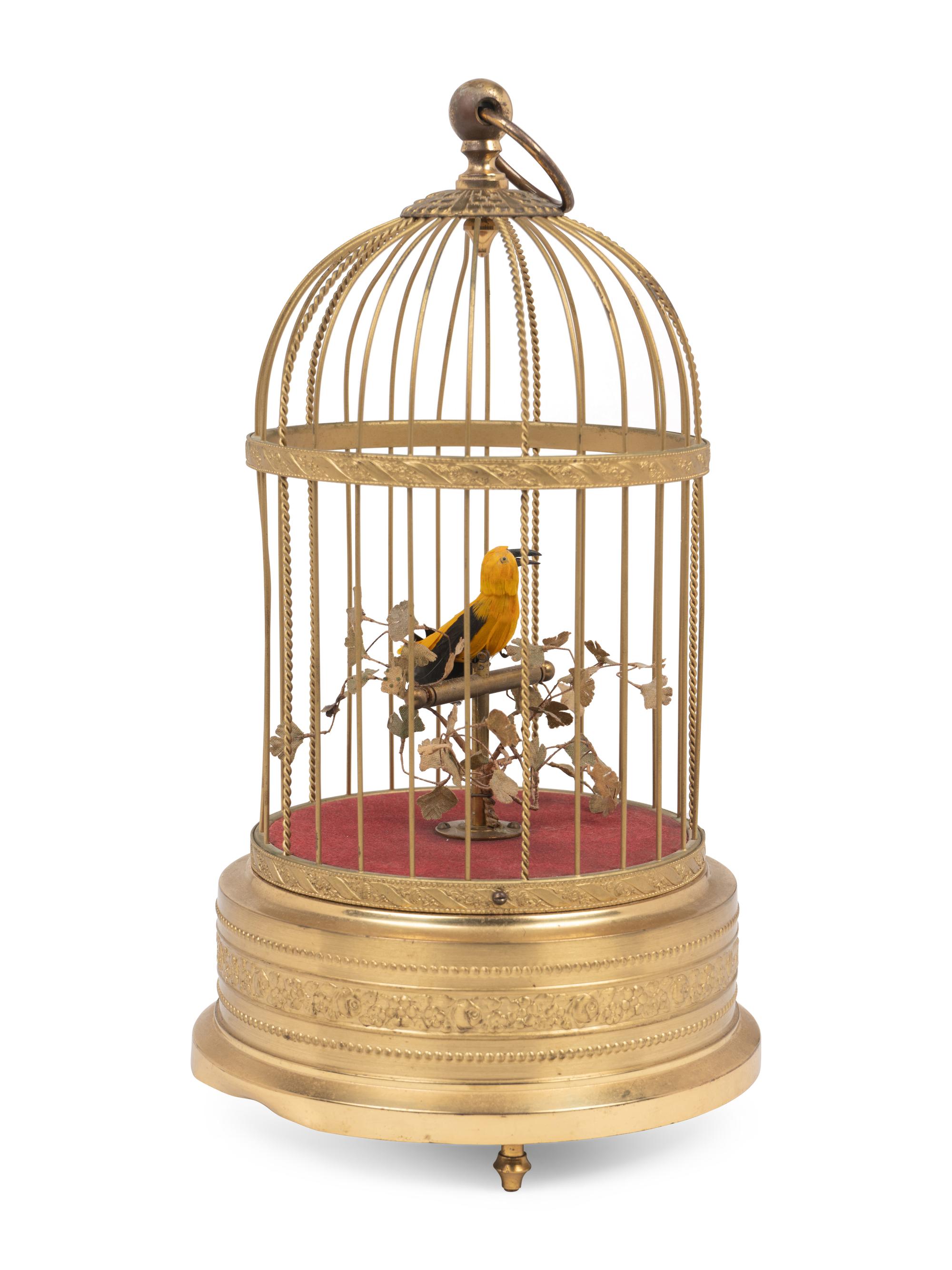 A Gilt Metal Singing Bird in Cage Automaton by Karl Griesbaum Workshop