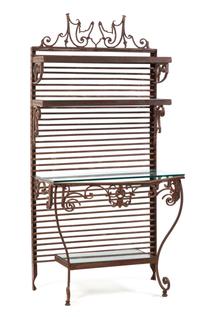 A French Wrought Iron Baker's Rack Height 77 1/2 x width 36 3/4 x depth 19 3/4 inches.