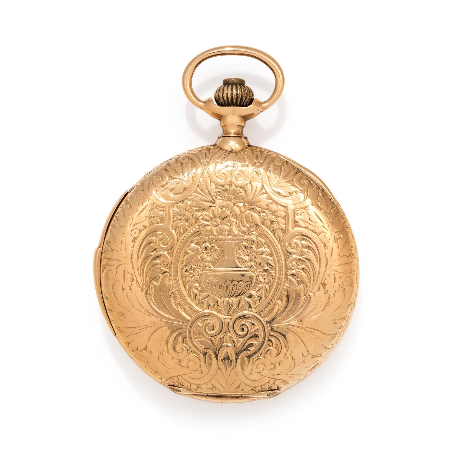LONGINES, 18K YELLOW GOLD MINUTE REPEATER HUNTER CASE POCKET WATCH