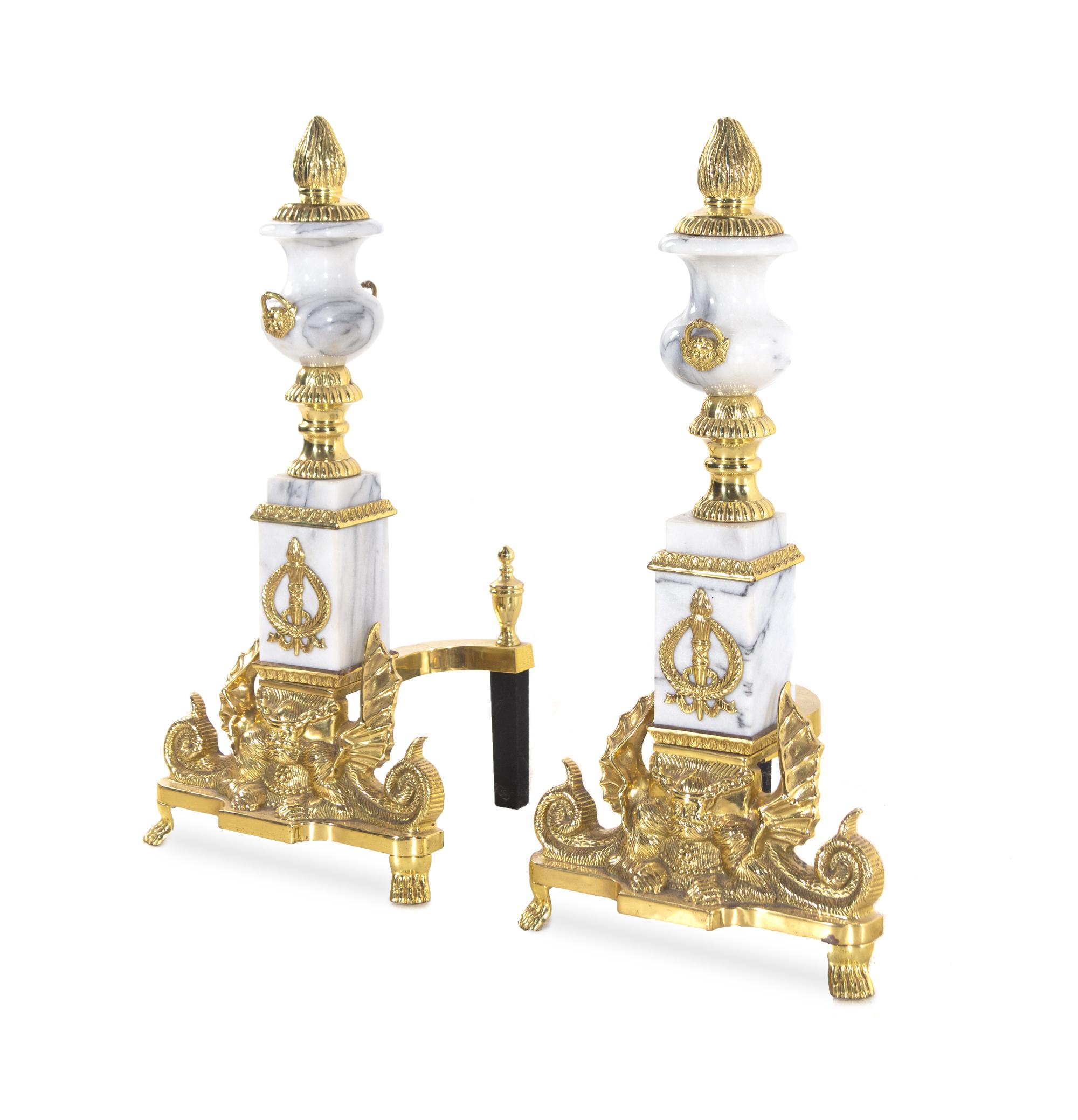An Empire Style Brass and Marble Fireplace Suite
