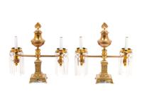 A Pair of Brass and Glass Two-Light Argand Lamps