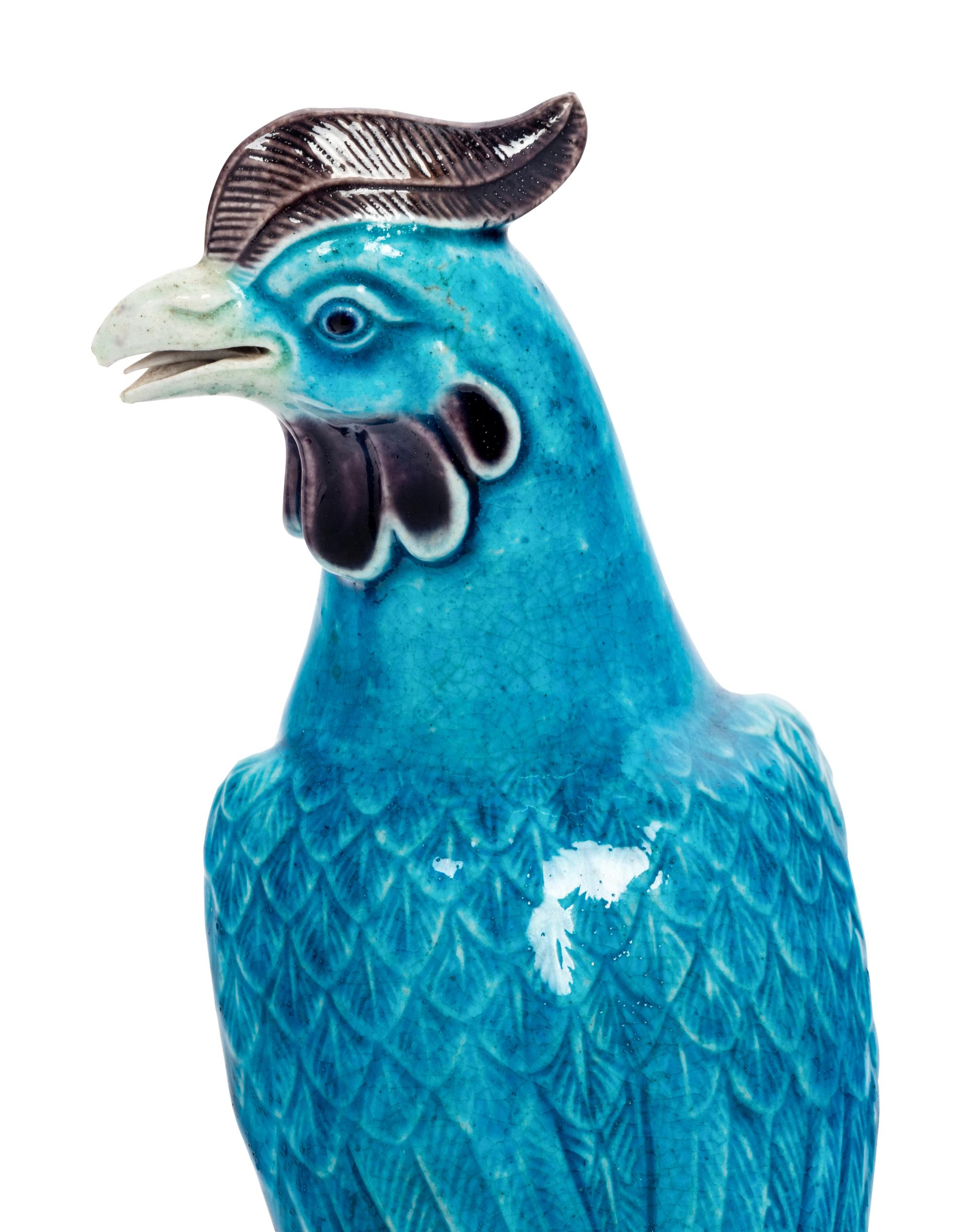 Two Pairs of Chinese Turquoise Glazed Porcelain Figures of Birds