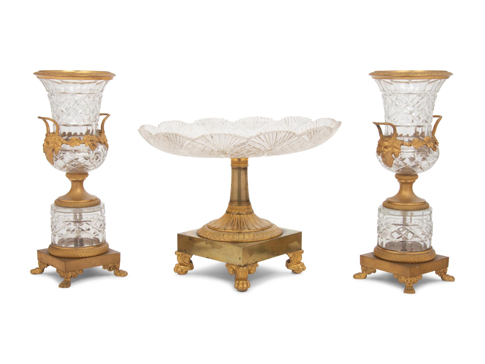 A Gilt Bronze Mounted Cut Glass Assembled Table Garniture