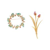 COLLECTION OF YELLOW GOLD, MULTIGEM, AND DIAMOND BROOCHES
