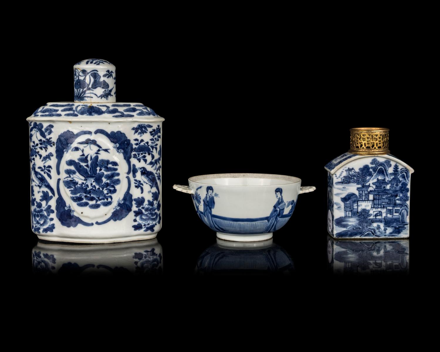 Three Chinese Export Blue and White Porcelain Wares