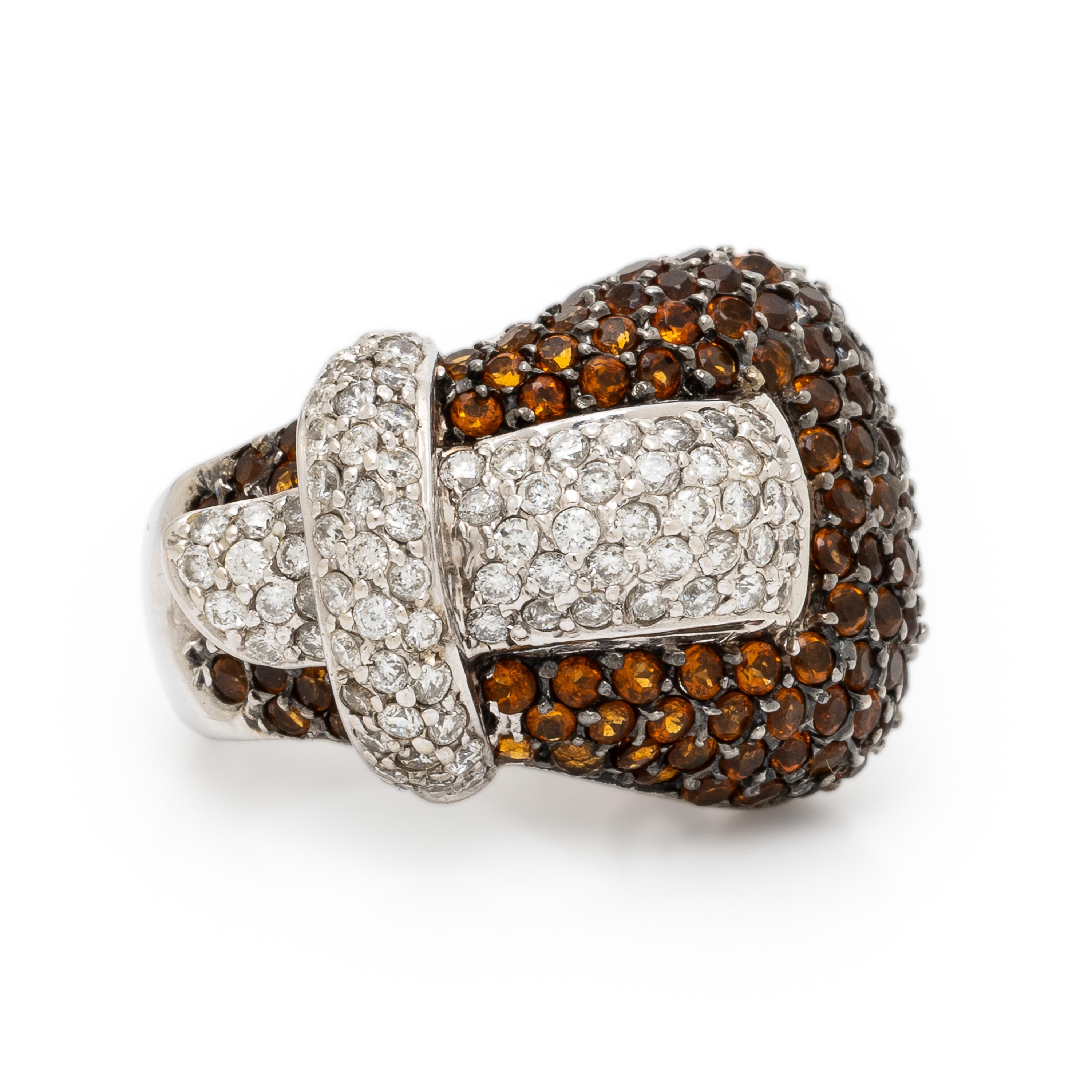 Diamond, Garnet, and White Gold Ring