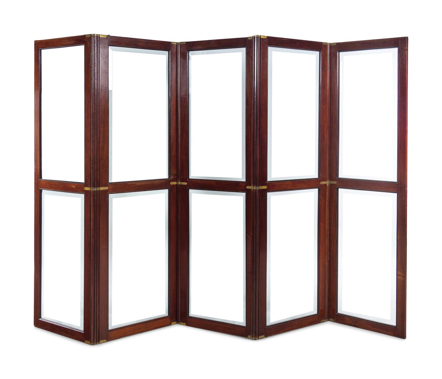 A Directoire Style Mahogany and Glass Five-Panel Floor Screen