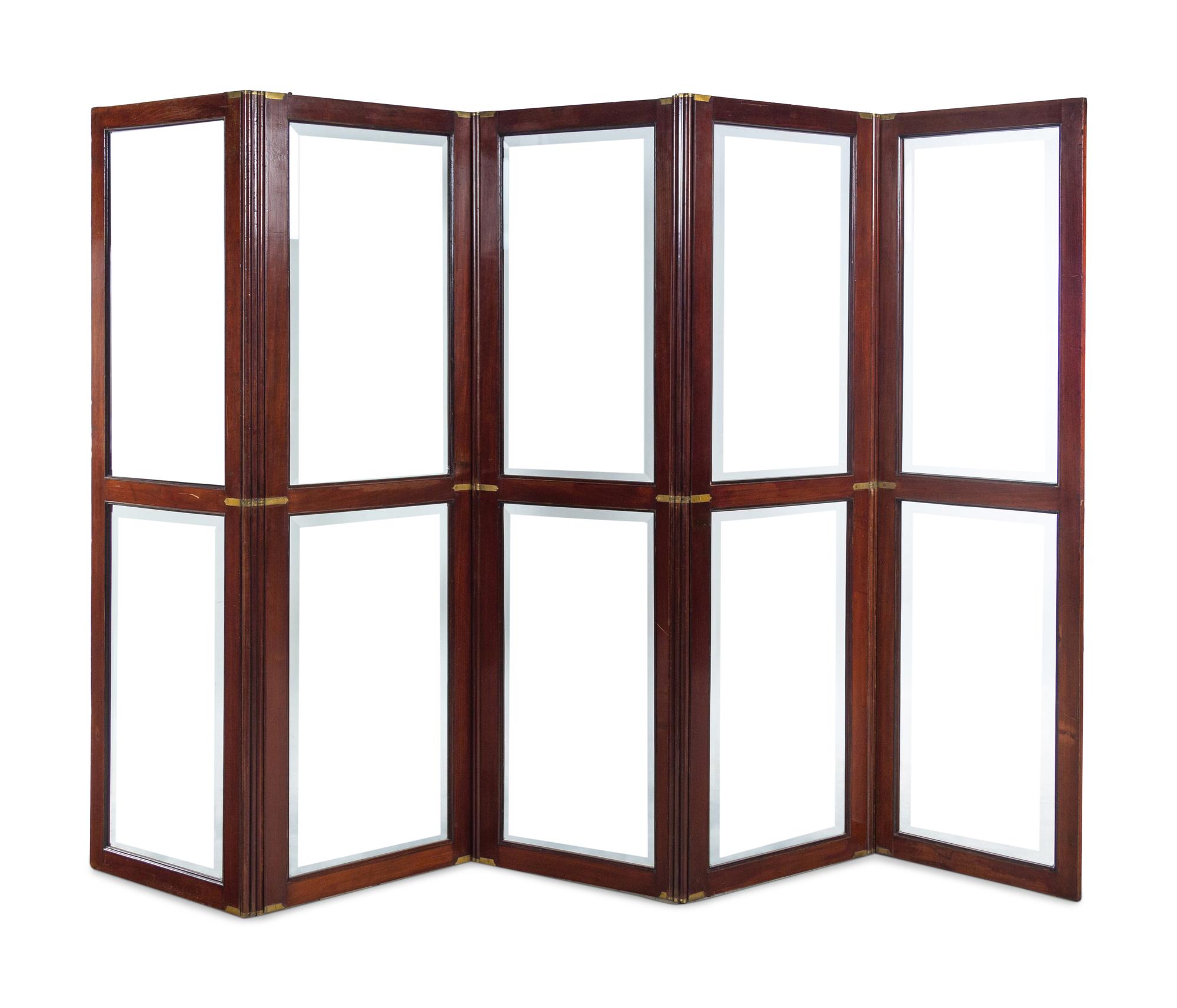 A Directoire Style Mahogany and Glass Five-Panel Floor Screen